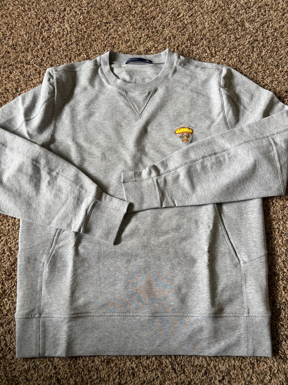 Gray Crewneck Sweatshirt with Small Embroidered Patch